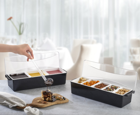 Контейнер для фруктов, специй и соусов 6 отд. по 0,4 л черный, пластик. GP /1/12/