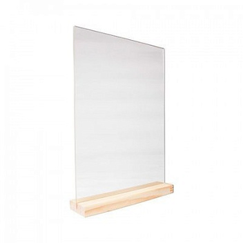 Табличка 150*210 мм. А5 пласт. вертикал. прозрач. тейбл тент на дерев. подставке /1/10/