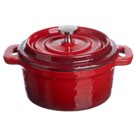 Кастрюля для запекания и подачи 250 мл. d=100 мм. h=70 мм. с крышкой, красная, чугун /1/