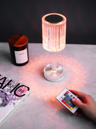 Лампа настольная беспроводная d=8,5 см. h=24,5 см. 15 цветов, 7 режимов яркости, нерж./акрил, прозрачная LED GATSBY MGline /1/20/