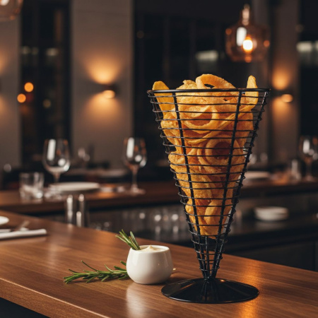 Корзинка для подачи коническая d=130 мм. h=225 мм. 900 мл. кованное железо, черная MGsteel /1/24/