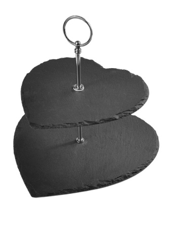 Этажерка 2-х ярусная 20*20/25*25 см. h=23 см. сердце черная, сланец MGprof  /1/10/ АКЦИЯ