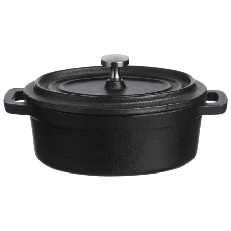 Кастрюля для запекания и подачи 250 мл. 125*90 мм. h=70 мм. с крышкой, черная, чугун /1/