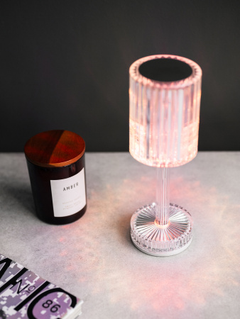 Лампа настольная беспроводная d=8,5 см. h=24,5 см. 15 цветов, 7 режимов яркости, нерж./акрил, прозрачная LED GATSBY MGline /1/20/