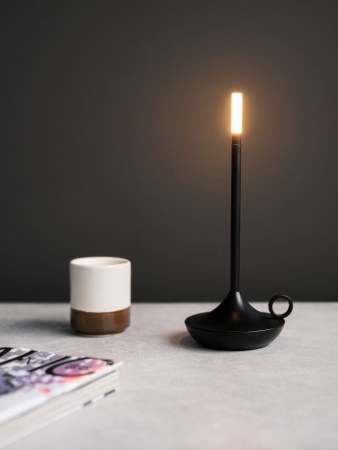 Лампа настольная беспроводная d=11 см. h=25,5 см. 1 цвет, 3 режима яркости, алюм., черная LED CANDLE MGline /1/20/ АКЦИЯ
