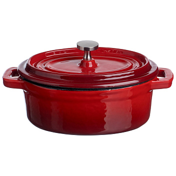 Кастрюля для запекания и подачи 250 мл. 125*90 мм. h=70 мм. с крышкой, красная, чугун /1/