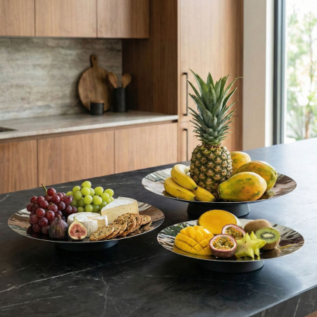 Ваза для фруктов 31 см. h=7 см. нерж. на дерев. ножке Abert /1/ ВДОХНОВЕНИЕ