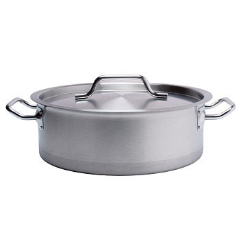 Кастрюля 10 л. нерж. d=32 см. h=12 см. низкая, тройное дно с крыш. (индукция) MGsteel /1/