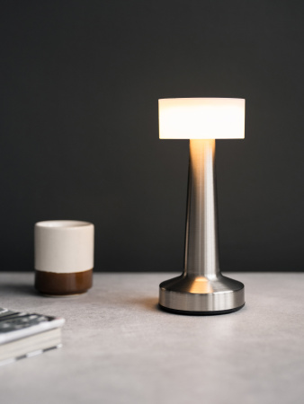 Лампа настольная  d=9 см. h=21,5 см. 3 цвета, сенсорная регулировка яркости, нерж., серебристая LED SIMPLE MGline/1/20/ ВДОХНОВЕНИЕ