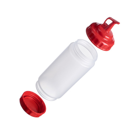 Емкость для соуса  500 мл. d=70 мм. h=200 мм. с 2 крышками, широкая прозрачная, крышки красные GP /1/96/