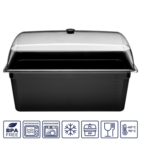 Гастроемкость 1/1 h=200 мм. 530*325 мм. 24 л. п/п черная GP /1/6/