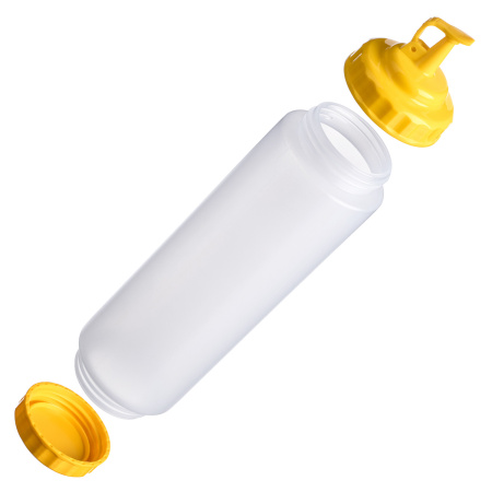 Емкость для соуса 1000 мл. d=75 мм. h=295 мм. c 2 крышками, широкая прозрачная, крышки желтые GP /1/96/