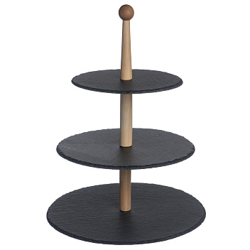 Этажерка 3-х ярусная d=20/25/30 см. h=38,5 см. дер. основание, черная, сланец MGprof /1/5/ 