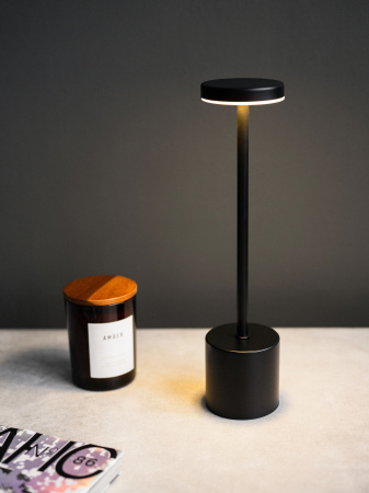 Лампа настольная d=8 см. h=34 см. 3 цвета, сенсорная регулировка яркости, алюм., черная LED METAL MGline /1/20/ АКЦИЯ