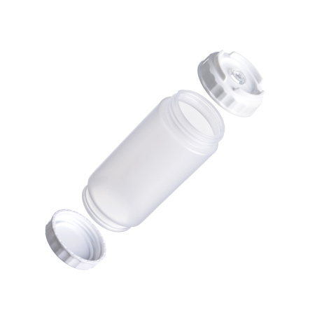 Емкость для соуса  500 мл. d=70 мм. h=166 мм. с 2 крышками, с силик. носик. широкая прозрачная, крышки белые GP /1/96/