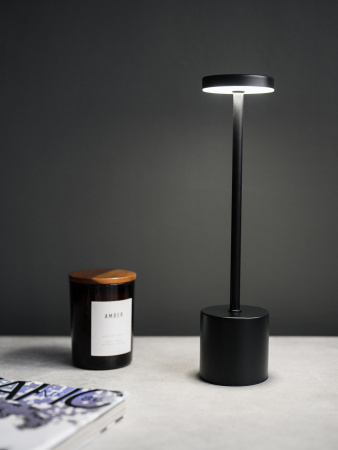 Лампа настольная d=8 см. h=34 см. 3 цвета, сенсорная регулировка яркости, алюм., черная LED METAL MGline /1/20/ АКЦИЯ