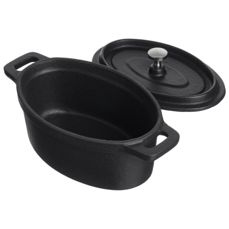 Кастрюля для запекания 450 мл. 150*100 мм. h=70 мм. с крышкой, черная, чугун /1/