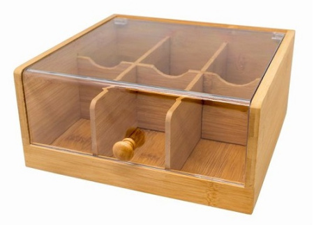 Контейнер для пакетиков чая 6 отд. 22*21*10 см. бамбук с пластик. прозрачной крышкой VB /1/