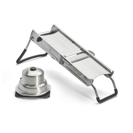 Мандолина (овощерезка) 40*13 см. с 4-мя насадками и толкателем, нерж. и пластик De Buyer /1/