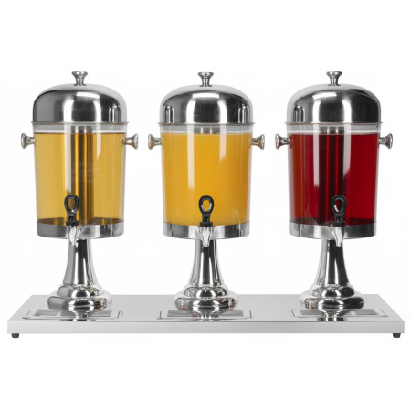 Диспенсер для соков, холодных напитков, три емкости по 8 л. h=56см. колба пластик. MGsteel /1/