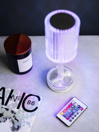 Лампа настольная беспроводная d=8,5 см. h=24,5 см. 15 цветов, 7 режимов яркости, нерж./акрил, прозрачная LED GATSBY MGline /1/20/