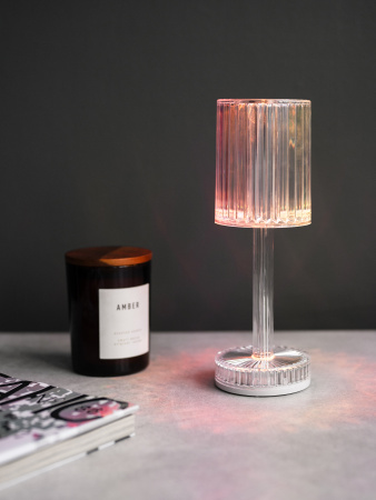 Лампа настольная беспроводная d=8,5 см. h=24,5 см. 15 цветов, 7 режимов яркости, нерж./акрил, прозрачная LED GATSBY MGline /1/20/