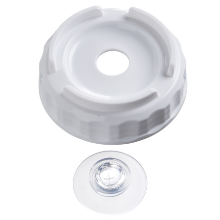 Емкость для соуса 1000 мл. d=75 мм. h=257 мм. c 2 крышками, с силик. носик. широкая прозрачная, крышки белые GP /1/96/